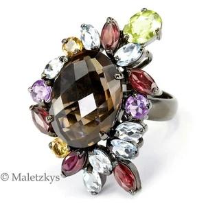 Rauchquarz Peridot Topas Granat Citrin Amethyst Ring Silber Rhodium 18,1 Gr. 57 - Bild 1 von 2
