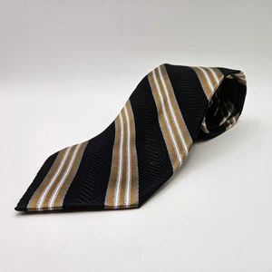 Jos A Bank 100% Silk Tie - Striped Brown/Beige/Blue - Picture 1 of 4