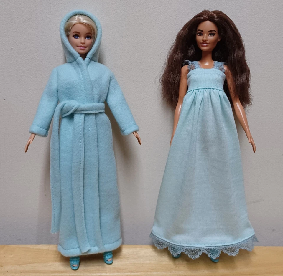 Barbie 11 1/2" Doll Clothing Blue Robe and Blue Nightgown with lace trim - Image 1 of 1