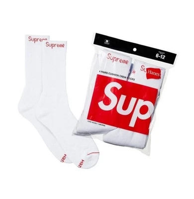 Supreme Hanes Blanco 4 Pares Calcetines Cojín Crew FW22 Talla 6-12 Nuevo en Paquete Nuevo Sellado Foto 1 de 2