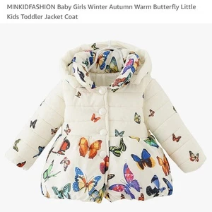Toddler Baby Girls Kids Winter Warm Hooded Coat Butterfly Jacket Outerwear - Picture 1 of 4