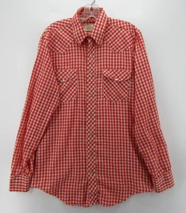 VINTAGE Big Mac Shirt Men Large Red JC Penney Western Pearl Snap Gingham 70s - Picture 1 of 12