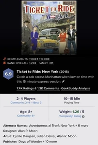 Ticket To Ride New York Days of Wonder gioco da tavolo Alan R. Moon spedizione gratuita negli Stati Uniti - Foto 1 di 4