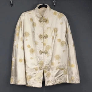 Chaqueta Brocado Vintage Mujer Grande Floral Bordado Satén Abrigo Asiático Años 90 - Imagen 1 de 9