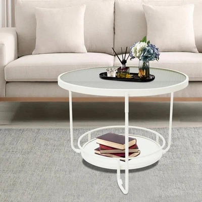 Mesa auxiliar moderna de 2 niveles Mesa auxiliar redonda Mesa de centro de vidrio templado 60 cm de diámetro Foto 1 de 4