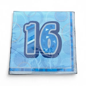 Unique 16ct Blue 16 Paper Napkins - Birthday Tableware Celebrations - Picture 1 of 2