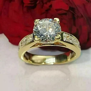 2,00 kt Rundschliff Moissanit Solitär Ring 14 Karat Gelbgold vergoldet - Bild 1 von 5