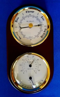 Wall-Mountable WM Widdop Wooden Barometer & Thermometer Weather Station W7934 - Image 1 of 4
