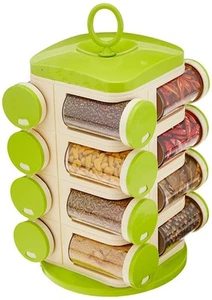 Stylish Plastic Spice Rack set 16 Pieces Container Colour Green For Kitchen S162 - Picture 1 of 3