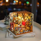 Robotime DIY Dollhouse Miniatures Wooden House 1:24 Tom's Book Room for Gifts