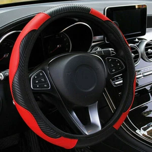 Red Car Microfiber Leather Steering Wheel Cover 15''/38cm Interior Accessories - Picture 1 of 12