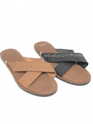 Sandalias para mujer Sanuk Yoga Adley de cuero con chanclas 1019770 color tostado tabaco negras  Foto 1 de 3