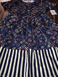 Vestido Amelia LuLaRoe Dip 2 estampado 3XL 24/26 3X azul amarillo a rayas medallón 3X - Imagen 1 de 17