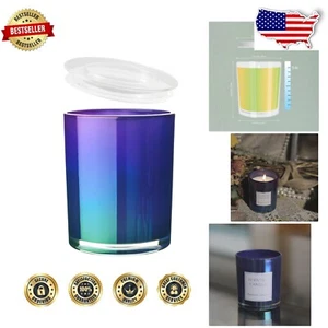 Pearl Blue Glass Candle Jars, 15 Pack 9 Oz with Clear Lids for Candle Making - Picture 1 of 8