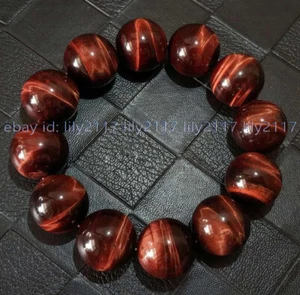 Huge 20mm Natural Red Tiger's Eye Gemstone Round Beads Elastic Bracelets 7.5'' - Picture 1 of 6