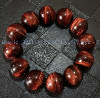 Enormes pulseiras elásticas olhos de tigre vermelho natural 20 mm contas redondas 7,5"" - Imagem 1 de 4