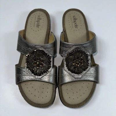 Soft Spots Brown Leather Comfort Sandals Flower Open Toe Slip on Size 8.5 M - Image 1 of 4