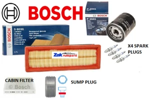 FOR FIAT 500 1.2i OIL AIR POLLEN FILTERS 4xPLUGS & SUMP PLUG BOSCH SERVICE KIT  - Picture 1 of 1