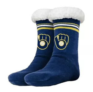 Milwaukee Brewers Women's Stripe Logo Tall Footy Slippers - Size 6-10 Non Skid - Picture 1 of 1