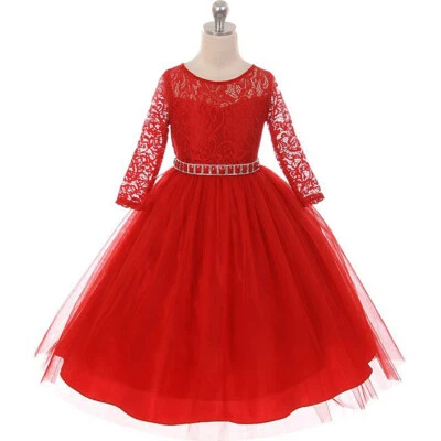 Vestido ROJO Talla 2 Sin Mangas Niña Flor Cumpleaños Dama de honor Fiesta Recital Formal Foto 1 de 4