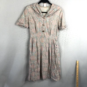 Vintage Handmade Dress Womens Small Geometric Belted Retro 1960s Cotton Bespoke - Picture 1 of 18
