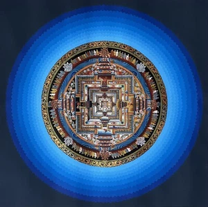 KALACHAKRA MANDALA/ WHEEL OF TIME/ ORIGINAL MASTERPIECE TIBETAN THANGKA PAINTING - Picture 1 of 7
