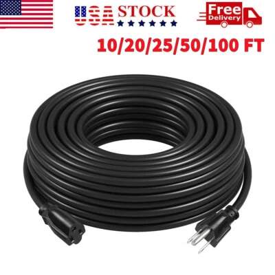 10/25/50/100 FT Heavy Duty Extension Power Cord Electrical Cable Indoor Outdoor  - Image 1 of 4