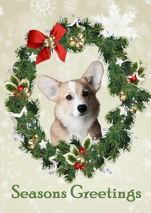 CORGI CARDIGAN JAHRESZEITENGRÜSSE EINZEL HUND GRUSS WEIHNACHTSKARTE - Bild 1 von 1