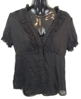 AB Studio Blouse Women's Small Black Top Ruffles Button Up Dressy Built in Cami - Image 1 of 4