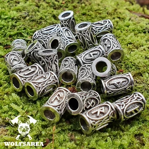 24 x Runen Wikinger Bartperlen Haarschmuck Viking Mittelalter Perlen 6 mm Loch - Bild 1 von 7