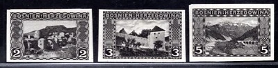 BOSNIA & HERZEGOVINA 1906 THREE ENGRAVED IMPERF PROOFS IN BLACK - Image 1 of 2
