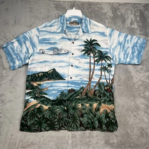 Tori Richard Shirt Mens XL Hawaiian Airplane Palm Trees Viscose Beach Aloha - Picture 1 of 15