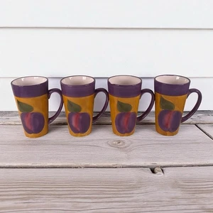 Juego de 4 tazas grandes manzanas amarillo púrpura con certificación CIC International Corporation - Imagen 1 de 8