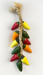 Hanging Ceramic 11 Chili Peppers Bunch Braided Jute Rope Kitchen Decor - Picture 1 of 4