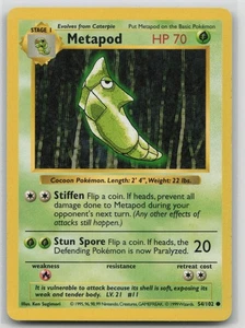 SHADOWLESS Pokemon Card Metapod Common Base Set (Shadowless) 054/102 LP De colección - Imagen 1 de 2