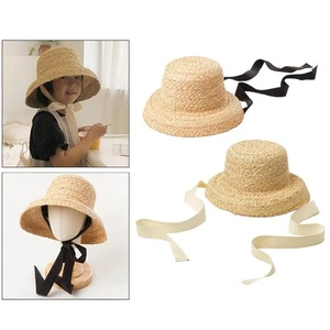 Fashion Kids Straw Hat Summer Sun Hat  W / Adjustable Tie Flat Top S for Baby - Picture 1 of 15
