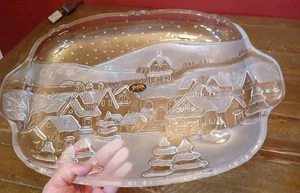 Crystal Clear Studios Embossed Winter Scene Serving Platter W/Handles Japan 1992 - Picture 1 of 6