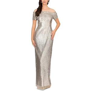 Aidan Mattox Womens Silver Embellished Formal Evening Dress Gown 6 BHFO 7814 - Picture 1 of 1