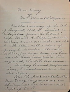 Handwritten War Diary of Mrs. Marion McMynn 1862, 59 pgs Civil War Trip by Train - Picture 1 of 6