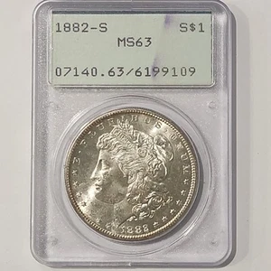1882-S Morgan Silver Dollar- PCGS Graded MS63 Rattler Holder - Picture 1 of 2
