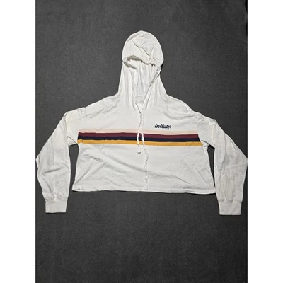 Hollister Cropped Hoodie Long Sleeve White Striped Boyfit Tee XS Sweater - Image 1 of 4