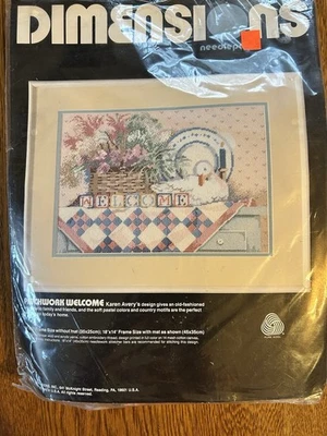 Dimensions Needlepoint Kit—Patchwork Welcome #2346 vintage 1988 UNOPENED - Image 1 of 4