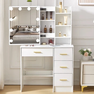 130cm Makeup Table Vanity Desk w/ 10 LED Lighted Mirror 4 Drawers Dressing Table - Image 1 of 4
