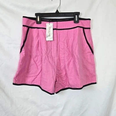 Shorts feminino Strut & Bolt rosa preto acabamento cintura alta mistura de linho grande NOVO - Imagem 1 de 4