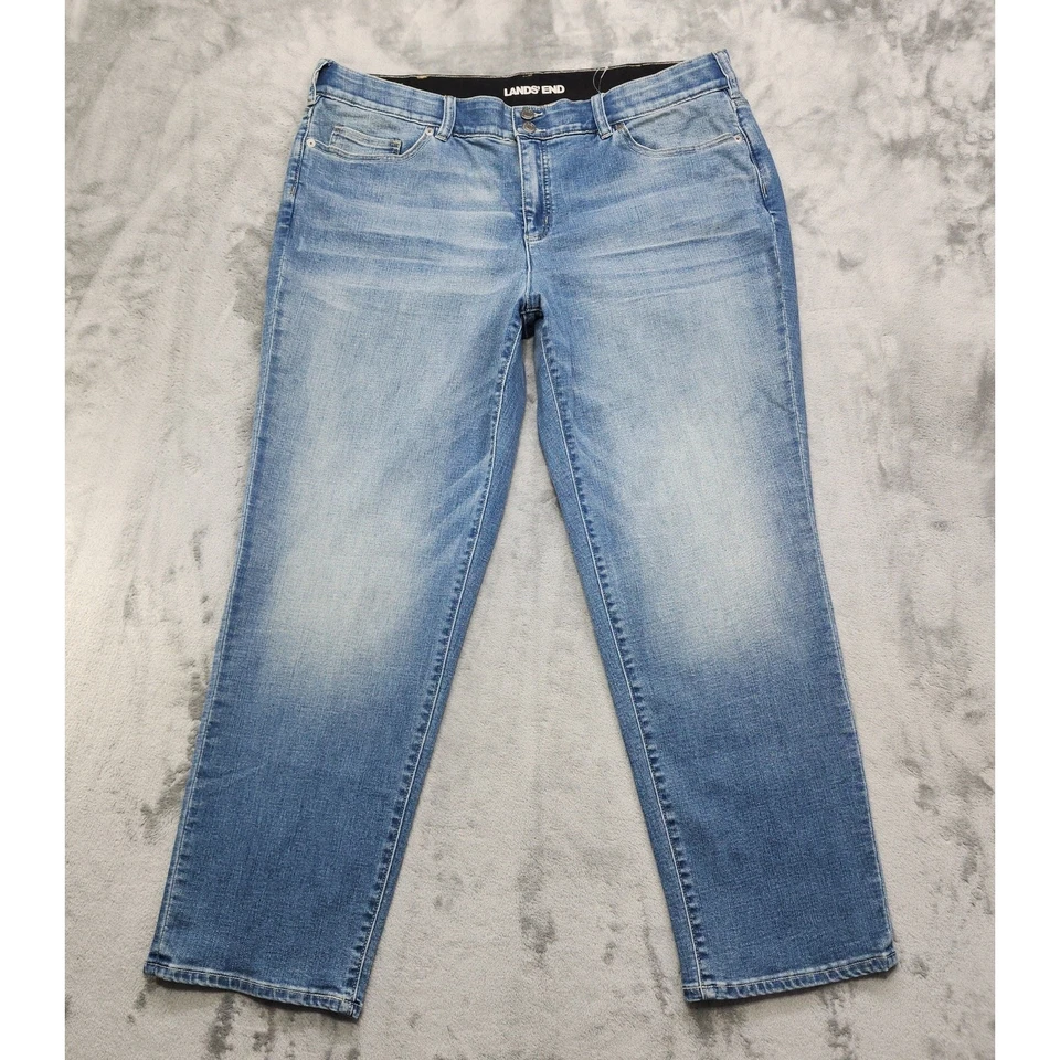 NUEVO Pantalones de mezclilla Lands End para mujer 22W azul tiro medio pierna recta doble botón elástico Foto 1 de 4