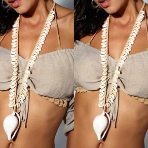 Crochet Shell Necklace Pendant Bohemian Handmade - Picture 1 of 18