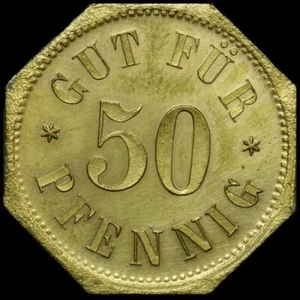 WERTMARKE: 50 Pfennig, Messing. CONSUM-VEREIN BIERE / PROV. SACHSEN ⇒ BÖRDELAND. - Bild 1 von 2
