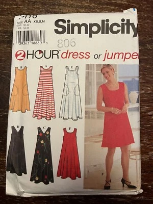 Simplicity 7116 UNCUT Sewing Pattern, 2 Hour Dress or Jumper, Size AA (XS, S, M) - Image 1 of 2
