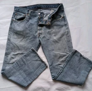 Levis 501 Men 36 x 30 Button Fly Blank Red Tab Trademark Denim Jeans Distressed - Picture 1 of 17