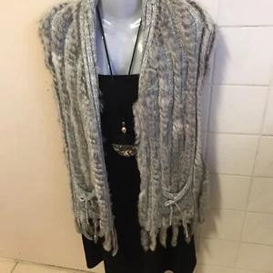ONE RED FLY GREY ANGORA BLEND/FUR TRIM OPEN FRONT VEST SIZE XS - Picture 1 of 7